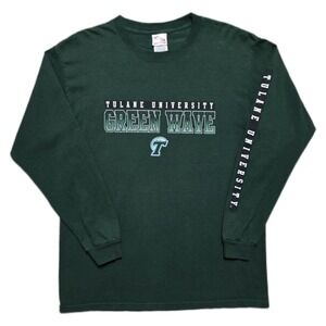 Rare VTG Tulane University Green Wave Sleeve Graphic LS T Shirt Mens M Y2K